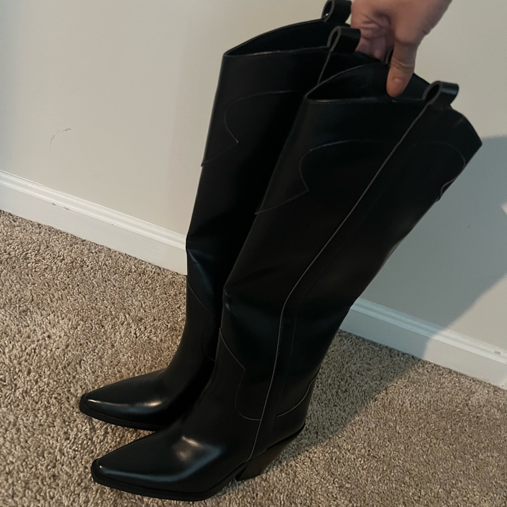 Black Leather Knee-High Boots